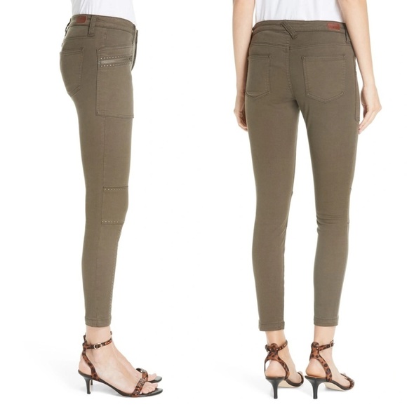 Joie • Hazina Studded Skinny Jeans pants ankle crop zipper Fatigue army green - Picture 13 of 13